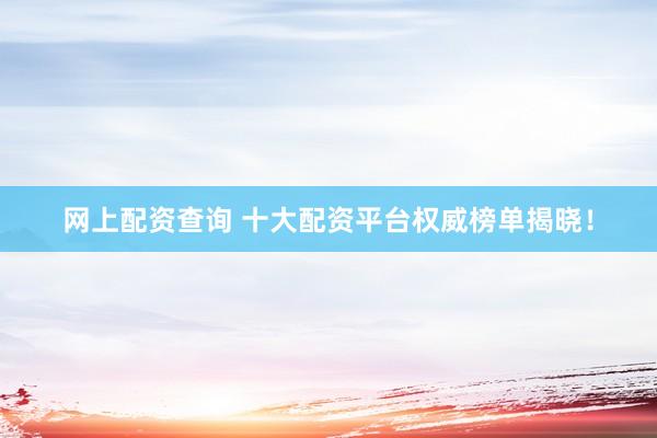 网上配资查询 十大配资平台权威榜单揭晓！