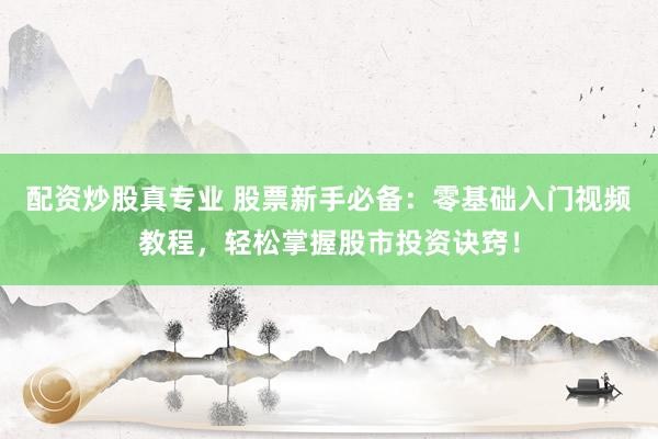 配资炒股真专业 股票新手必备：零基础入门视频教程，轻松掌握股市投资诀窍！