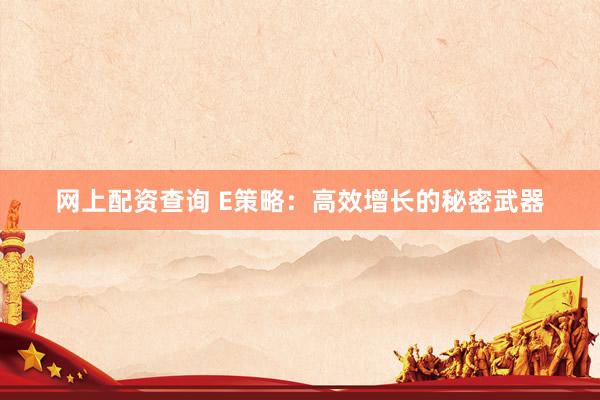 网上配资查询 E策略：高效增长的秘密武器