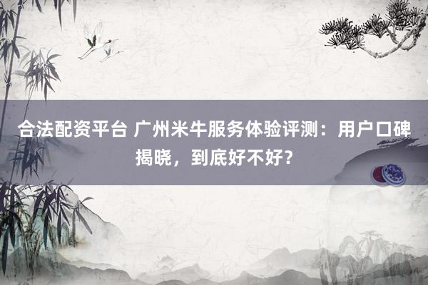 合法配资平台 广州米牛服务体验评测：用户口碑揭晓，到底好不好？