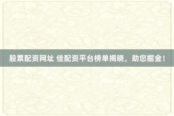 股票配资网址 佳配资平台榜单揭晓，助您掘金！