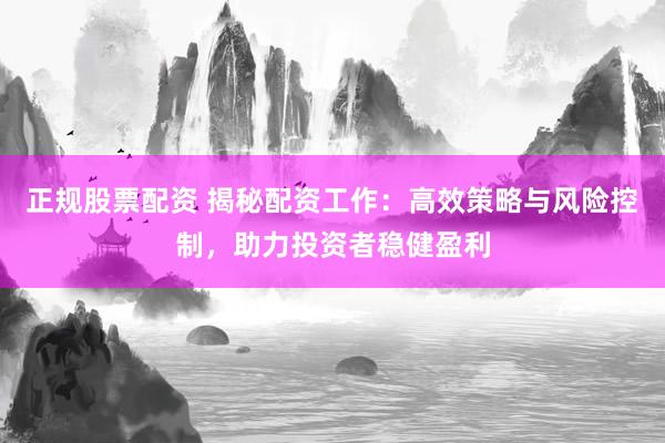 正规股票配资 揭秘配资工作:高效策略与风险控制,助力投资者稳健盈利