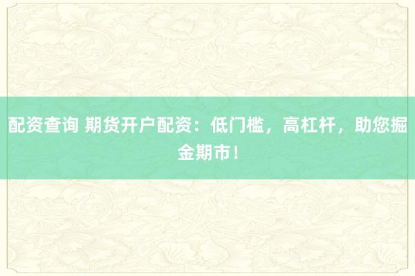 配资查询 期货开户配资：低门槛，高杠杆，助您掘金期市！