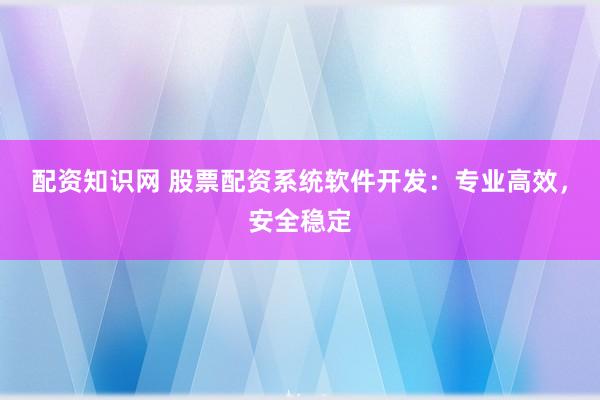 配资知识网 股票配资系统软件开发：专业高效，安全稳定