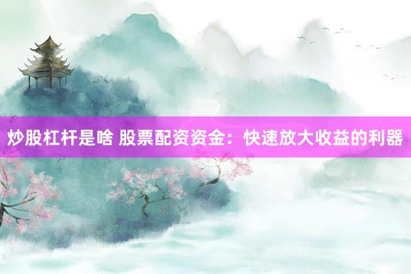 炒股杠杆是啥 股票配资资金：快速放大收益的利器