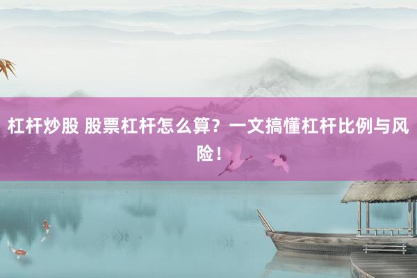杠杆炒股 股票杠杆怎么算？一文搞懂杠杆比例与风险！